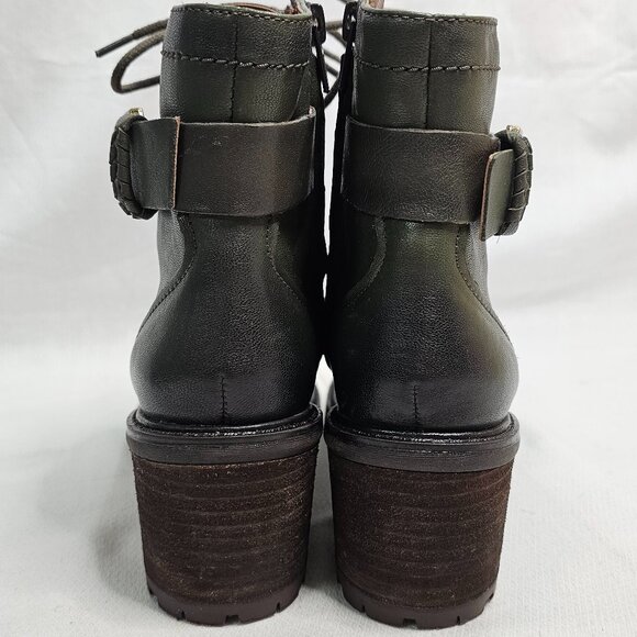 Zodiac Gemma Leather Block Heel Combat Lace-up Zip Boots Green Women's 6.5M - Picture 5 of 10